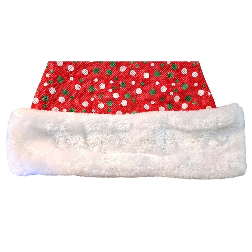 NWOT Red Polka Dot Unisex Santa Hat Plush Trim White Pom Pom‎ Christmas Holiday